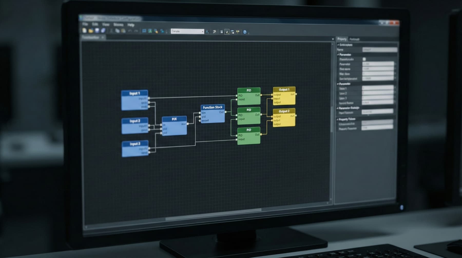 DeltaV control module configuration showing function block diagrams